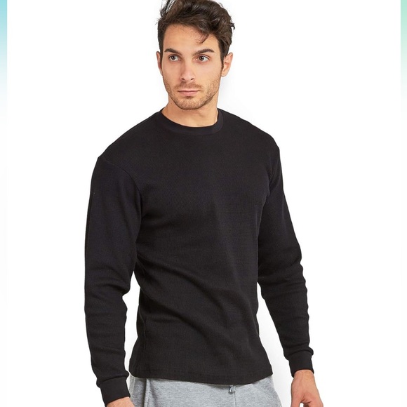 Men’s Blu Rock Black Thermal Waffle Knit T-Shirt Top - Picture 4 of 16